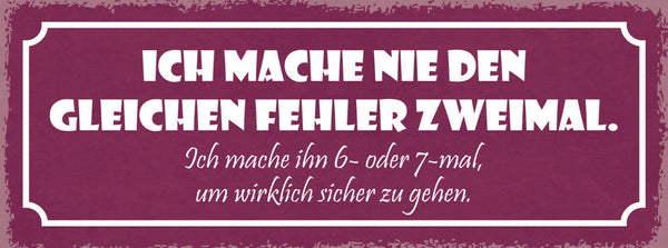 Schild Ich Mache Nie Gleichen Fehler 2x Mache 6-7x Um Wirklich Sicher Zu Gehen