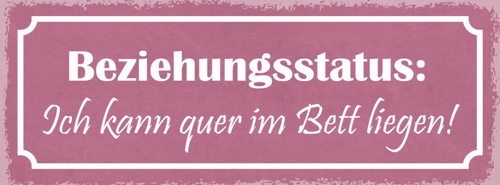 Schild Beziehungsstatus Ich Kann Quer Im Bett Liegen Liebe 27x10 Blech od.Holz