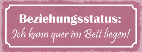 Schild Beziehungsstatus Ich Kann Quer Im Bett Liegen Liebe 27x10 Blech od.Holz