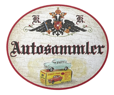 KuK Nostalgie Holzschild "Autosammler" Oldtimer Automobil Spielzeugauto