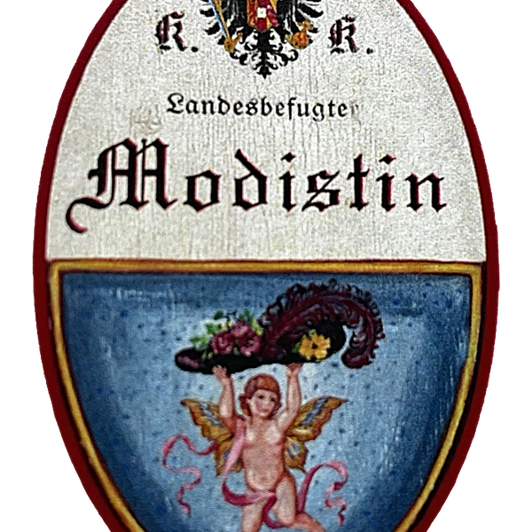 KuK Nostalgie Holzschild "Landesbefugte Modistin" Engel Hutmacherin