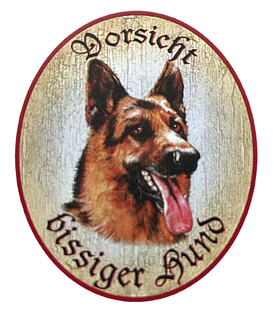 KuK Nostalgie Holzschild "Vorsicht bissiger Hund" Deutscher Schäferhund