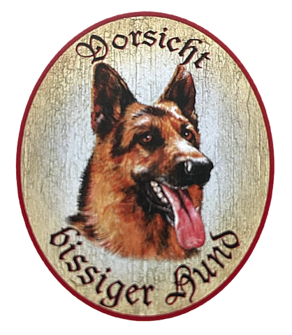 KuK Nostalgie Holzschild "Vorsicht bissiger Hund" Deutscher Schäferhund