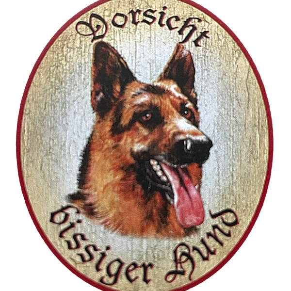 KuK Nostalgie Holzschild "Vorsicht bissiger Hund" Deutscher Schäferhund