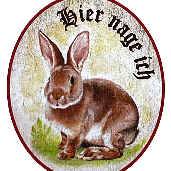 KuK Nostalgie Holzschild "Hier nage ich" Kaninchen Hase