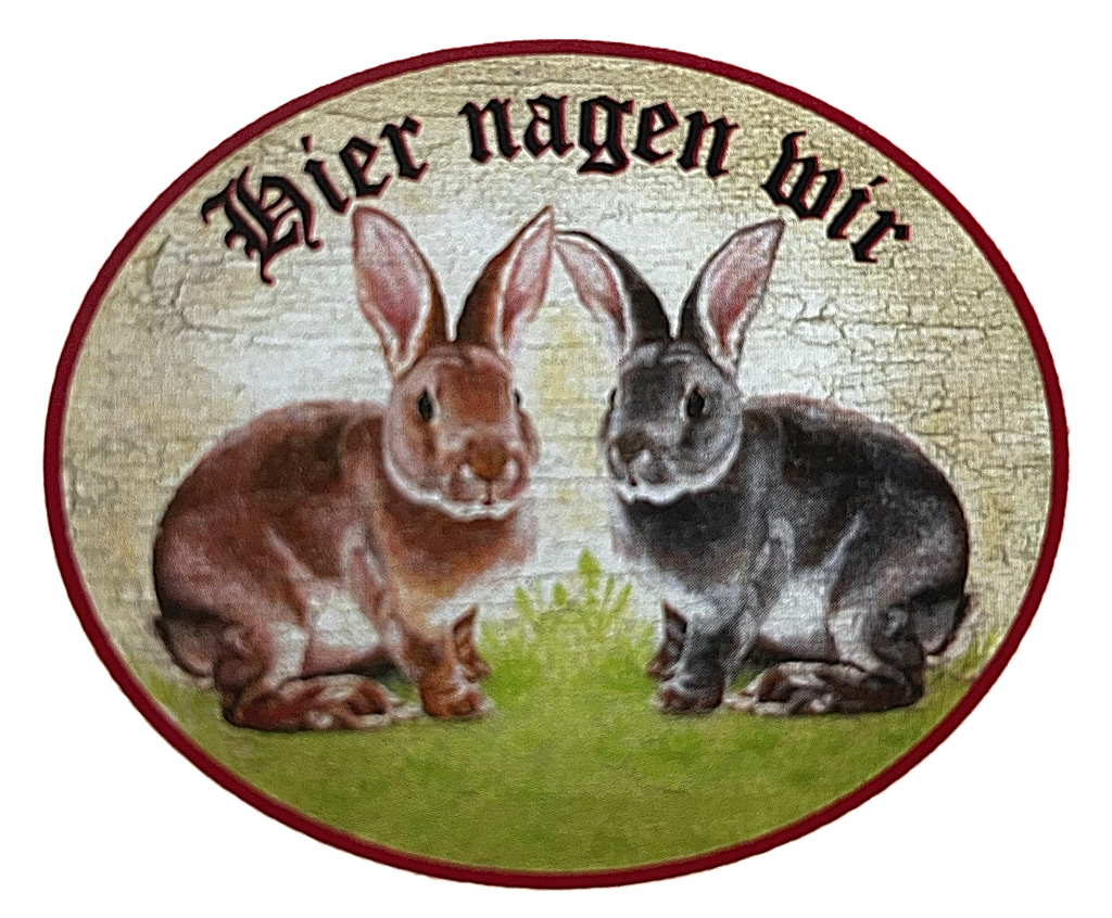 KuK Nostalgie Holzschild "Hier nagen wir" Kaninchen Hasen