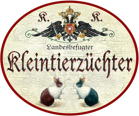 KuK Nostalgie Holzschild "Landesbefugter Kleintierzüchter" Kaninchen Hasen