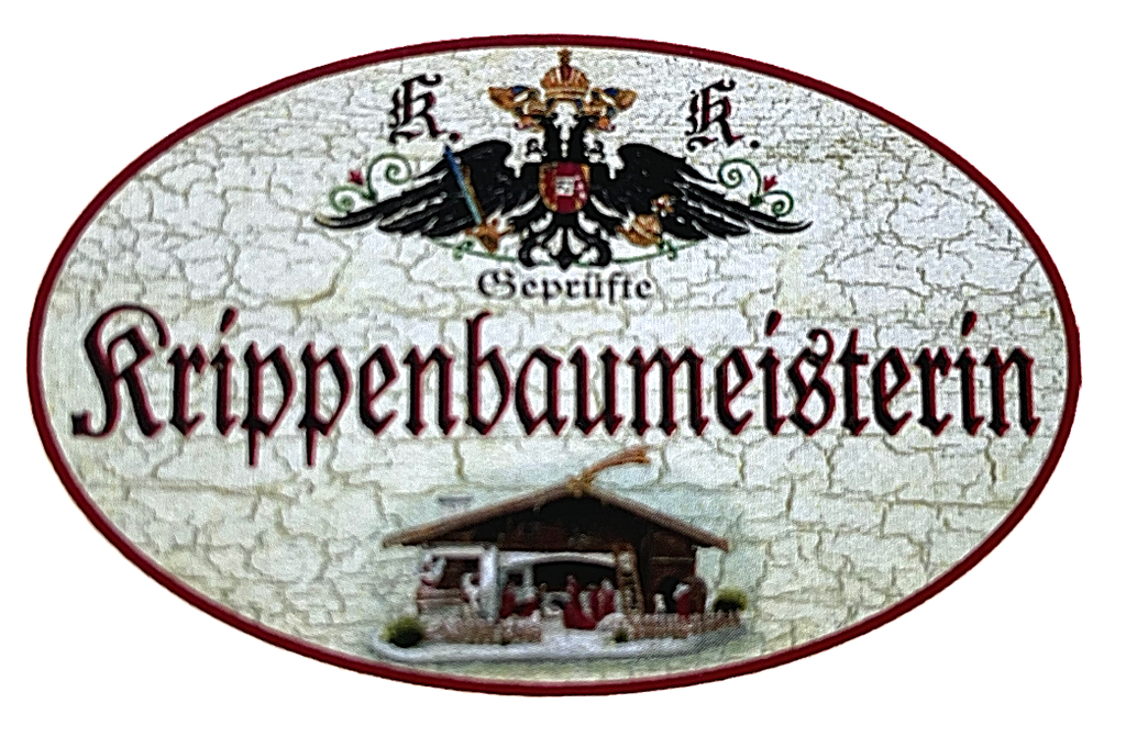 KuK Nostalgie Holzschild "Geprüfte Krippenbaumeisterin" Weihnachten