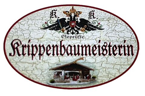 KuK Nostalgie Holzschild "Geprüfte Krippenbaumeisterin" Weihnachten