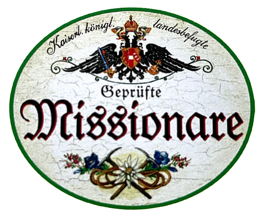 KuK Nostalgie Holzschild "Geprüfte Missionare" Blumen Kirche Religion