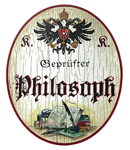 KuK Nostalgie Holzschild "Geprüfter Philosoph" Bücher Schreibfeder