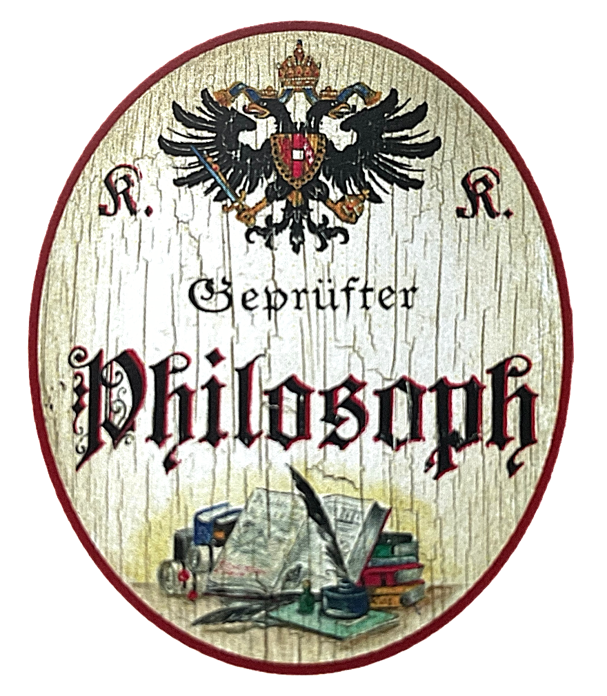 KuK Nostalgie Holzschild "Geprüfter Philosoph" Bücher Schreibfeder