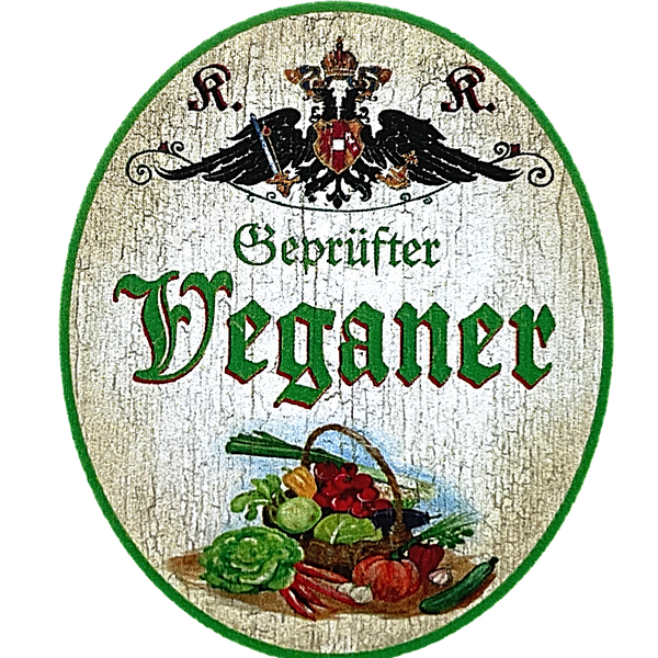 KuK Nostalgie Holzschild "Geprüfter Veganer" Salat Gemüse