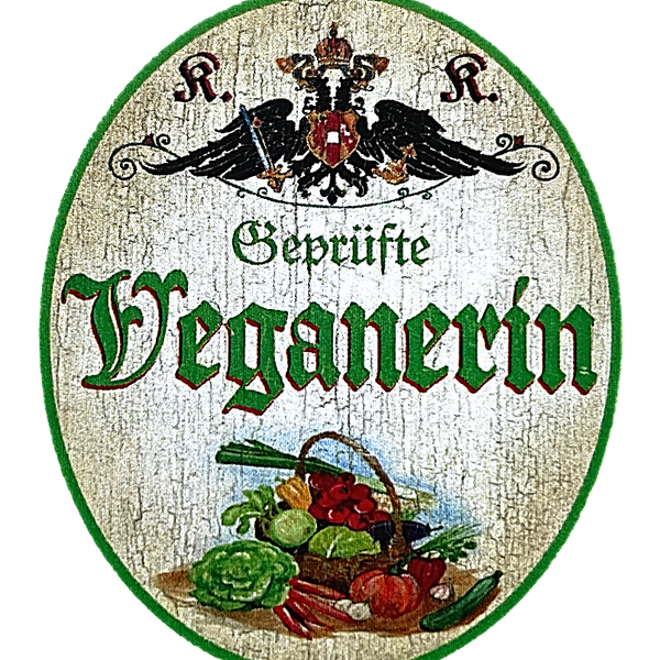 KuK Nostalgie Holzschild "Geprüfte Veganerin" Salat Gemüse