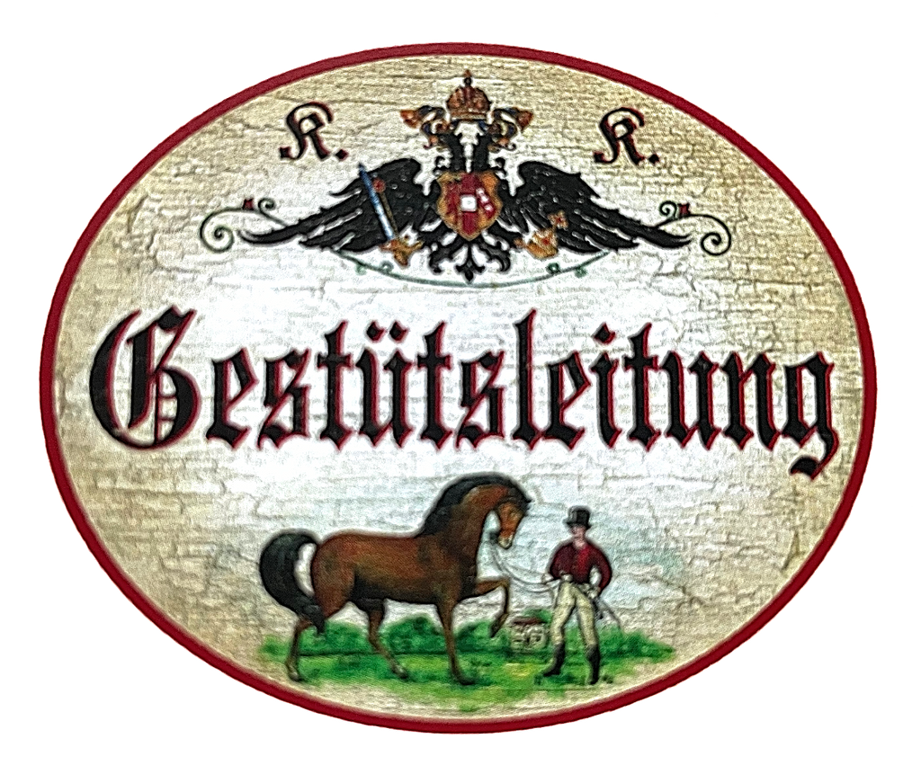 KuK Nostalgie Holzschild "Gestütsleitung" Pferd Reiter