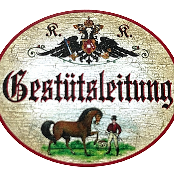 KuK Nostalgie Holzschild "Gestütsleitung" Pferd Reiter