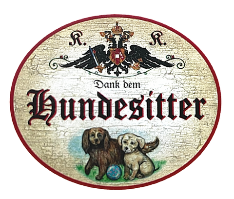 KuK Nostalgie Holzschild "Dank dem Hundesitter" Hundewelpen Ball