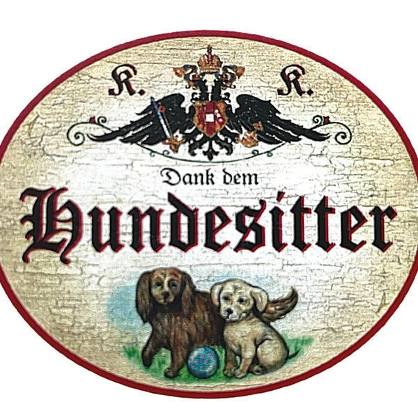 KuK Nostalgie Holzschild "Dank dem Hundesitter" Hundewelpen Ball