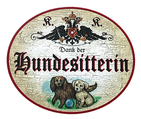 KuK Nostalgie Holzschild "Dank der Hundesitterin" Hundewelpen Ball