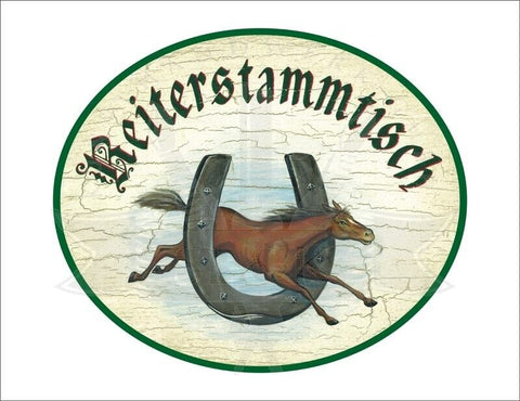 KuK Nostalgie Holzschild "Reiterstammtisch" Hufeisen