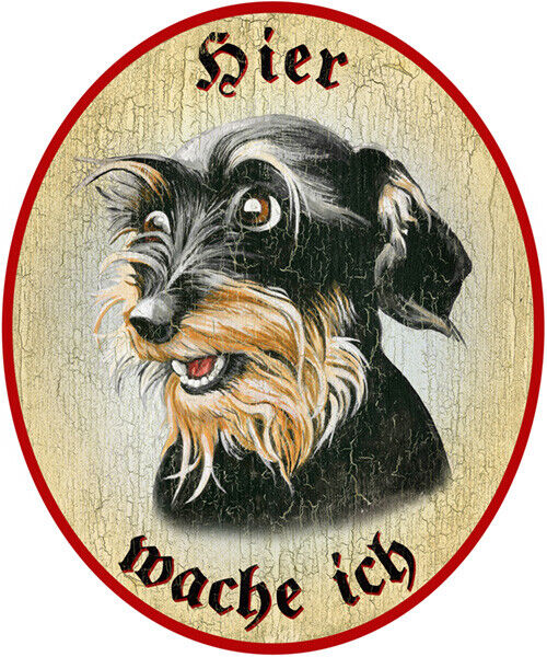 KuK Nostalgie Holzschild "Hier wache ich" Rauhaardackel Hund