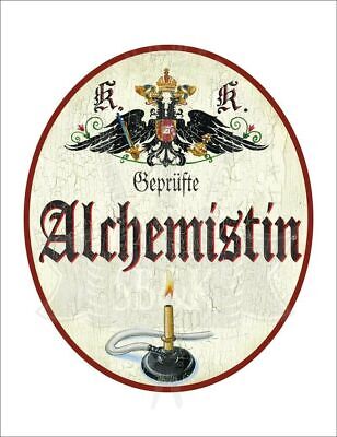 KuK Nostalgie Holzschild - Geprüfte Alchemistin - Kerze TH