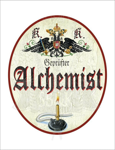 KuK Nostalgie Holzschild - Geprüfter Alchemist - Kerze TH