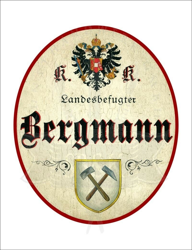 KuK Nostalgie Holzschild - Landesbefugter Bergmann - Hammer TH