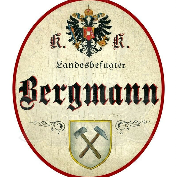 KuK Nostalgie Holzschild - Landesbefugter Bergmann - Hammer TH