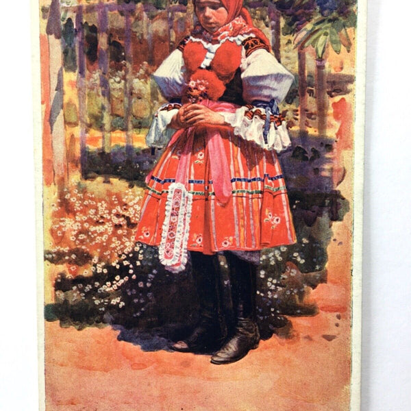Slovakisches Mädchen (R.Bem) - Trachten Blumenstrauß  -  Künstlerkarte 110082 TH
