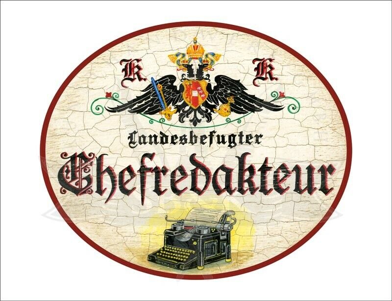 KuK Nostalgie Holzschild - Landesbefugter Chefredakteur - Schreibmaschine TH