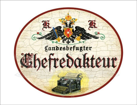 KuK Nostalgie Holzschild - Landesbefugter Chefredakteur - Schreibmaschine TH