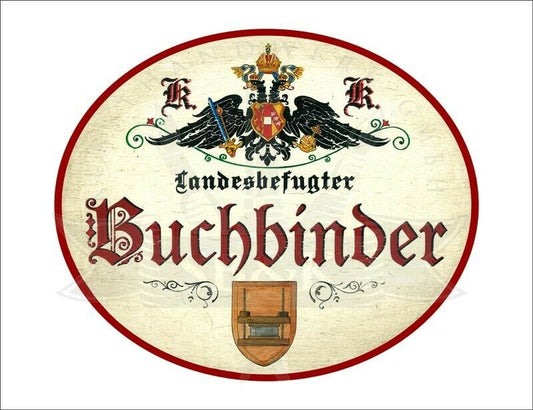 KuK Nostalgie Holzschild - Landesbefugter Buchbinder - Heftlade TH