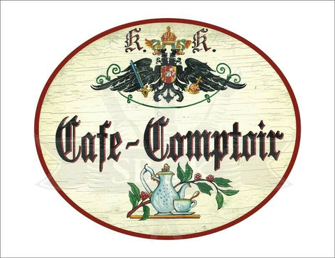 KuK Nostalgie Holzschild - Cafe-Comptoir - Kaffekanne Kaffeetasse TH