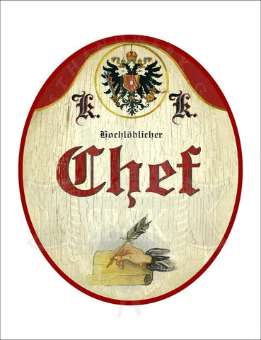 KuK Nostalgie Holzschild - Hochlöblicher Chef - Hand Papier Feder TH