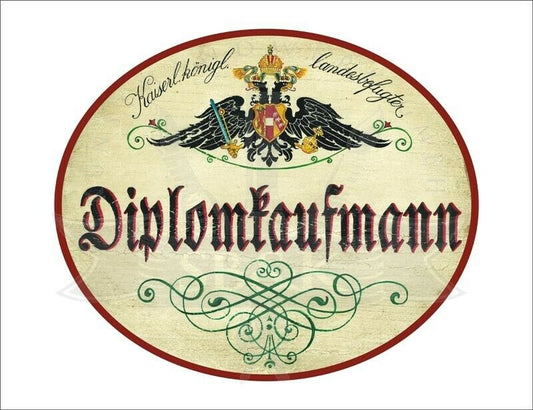 KuK Nostalgie Holzschild - Landesbefugter Diplomkaufmann - Ornament TH