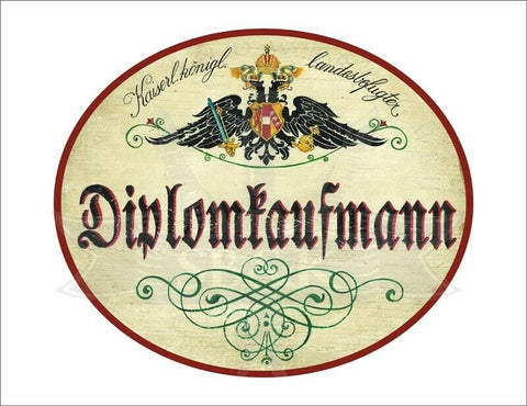 KuK Nostalgie Holzschild - Landesbefugter Diplomkaufmann - Ornament TH