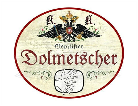 KuK Nostalgie Holzschild - Geprüfter Dolmetscher - Hände Gebärdensprache TH