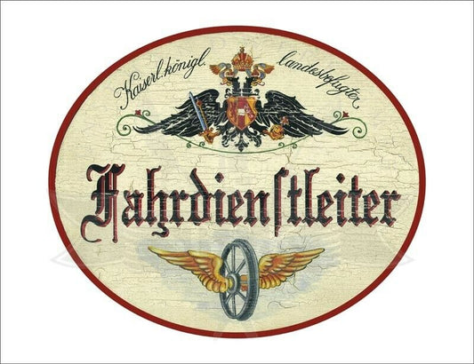 KuK Nostalgie Holzschild - Landesbefugter Fahrdienstleiter - Flügelrad TH