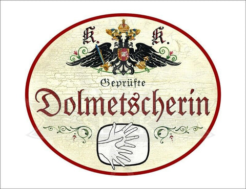 KuK Nostalgie Holzschild - Geprüfte Dolmetscherin - Hände Gebärdensprache TH