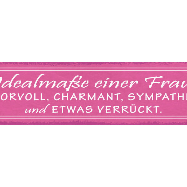 Schild Idealmaße Einer Frau Humorvoll Charmant Sympathisch Und Etwas Verrückt
