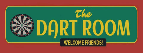 Schild The Dart Room Welcome Friends Darten Spiel Pfeil 27x10 Blech od.Holz