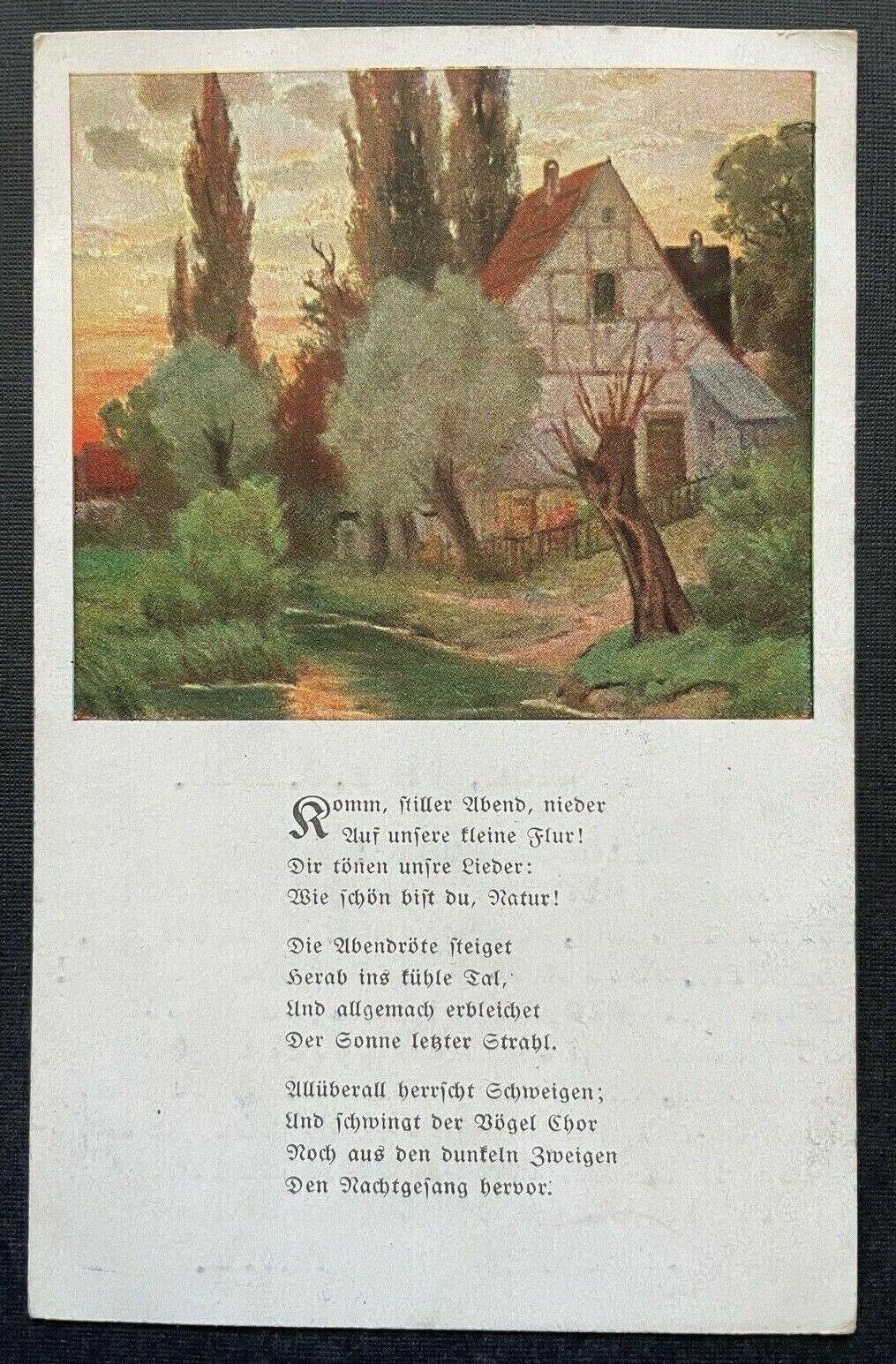 Komme stiller Abend Gedicht Haus Gebäude Garten Fluss Baum Malerei 410786 TH F