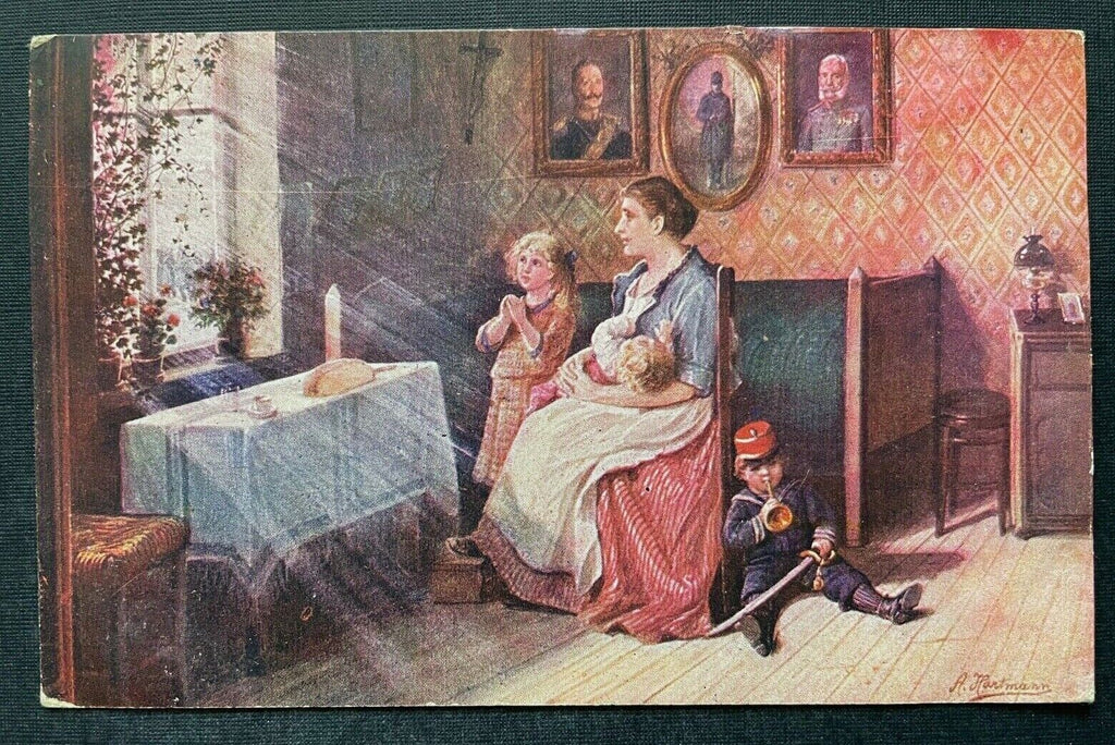Malerei Gebet für den Vater A.Hartmann Frau Mutter Kinder Kerze Kleid 400389 TH
