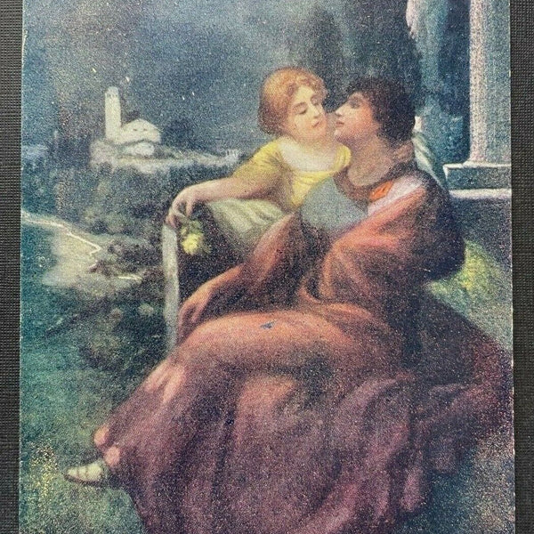 Malerei Liebeszauber Mann Frau Paar Sofa Kleid Umhang Statue Nacht 410795 TH G
