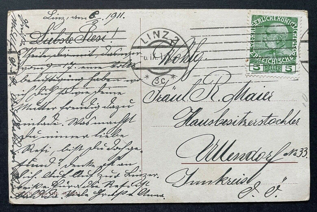 Stadt Ortschaft Stempel Linz Schloss Tor Gebäude Turm Baum Malerei OÖ 400399 TH