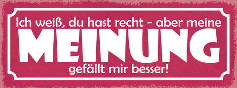 Schild Ich Weiß Du Hast Recht Aber Meine Meinung Gefällt Mir Besser 27x10