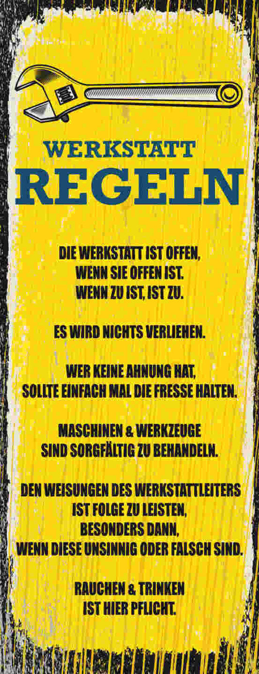 Schild Werkstatt Regeln Offen Zu Verliehen Ahnung Werkzeuge 27x10 Blech od.Holz