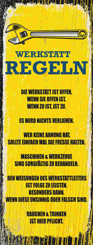 Schild Werkstatt Regeln Offen Zu Verliehen Ahnung Werkzeuge 27x10 Blech od.Holz