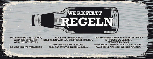 Schild Werkstatt Regeln Offen Zu Verliehen Ahnung Werkzeuge 27x10 Blech od.Holz
